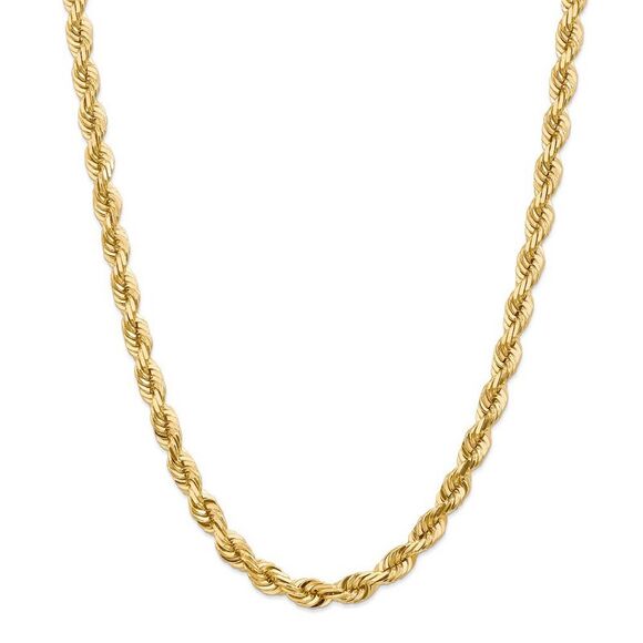 Men's 7mm, 14k Yellow Gold, D/C Solid Rope Chain Necklace, 22 Inch - Picture 1 of 8